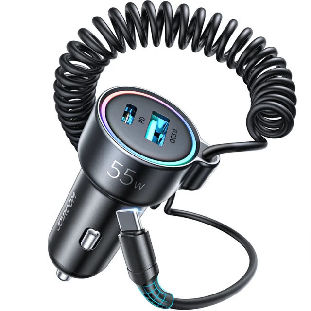 Автомобільний зарядний пристрій Joyroom 3-in-1 USB-A/USB-C with USB-C Cable 55W 1.5m Black (JR-CL07)