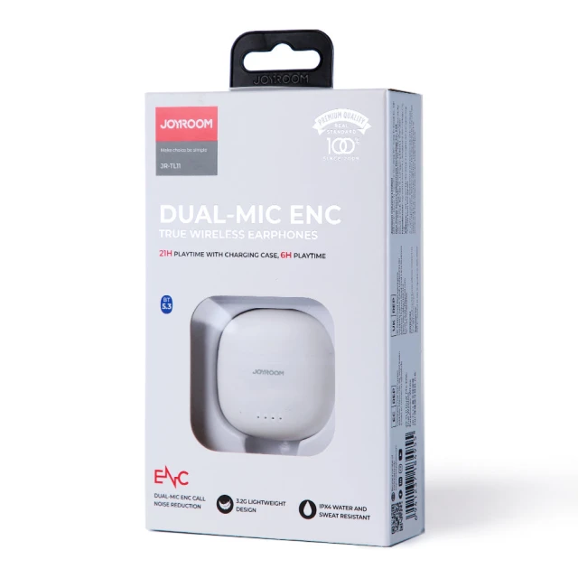 Бездротові навушники Joyroom TWS ENC Waterproof IPX4 Bluetooth 5.3 White (JR-TL11-WH)
