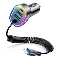 Автомобильное зарядное устройство Joyroom 4-in-1 2x USB-A/USB-C with Lightning Cable 57W 1.6m Black (JR-CL20)