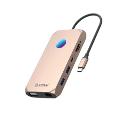 Docking Station USB-C Orico XCR 12in1 RGB 3x USB-A 3.1 1x USB-A 2.0 1x USB-C PD 100W 1x USB-C 3.1 1x HDMI 1.4 4K 30Hz 1x VGA 1080p 1x microSD/SD 3.0 (