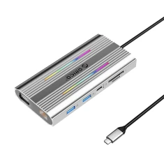 Станція підключення USB-C Orico XDR 12в1 RGB USB-A USB-C PD 100W 2x HDMI 4K 60Hz VGA RJ45 Gigabit читач SD та microSD Gray (6941788803817)