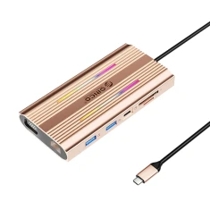 Станція USB-C Orico XDR 12в1 RGB 100W PD 2x HDMI 4K RJ45 SD Reader Rose Gold (6941788803824)