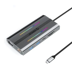 Станція докування USB-C Orico XCR 12в1 RGB 3x USB-A USB-C PD 100W HDMI 4K VGA RJ45 Gigabit картридер SD/microSD Gray (6941788803831)