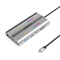 Докирующая станция Orico XCR USB-C 12в1 RGB 3x USB-A USB-C PD 100W HDMI 4K VGA RJ45 Gigabit картридер SD/microSD Silver (6941788803848)