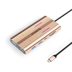 Станція докування USB-C Orico XDR 12в1 RGB USB-A USB-C 2xHDMI DisplayPort RJ45 PD 100W SD (6941788803886)