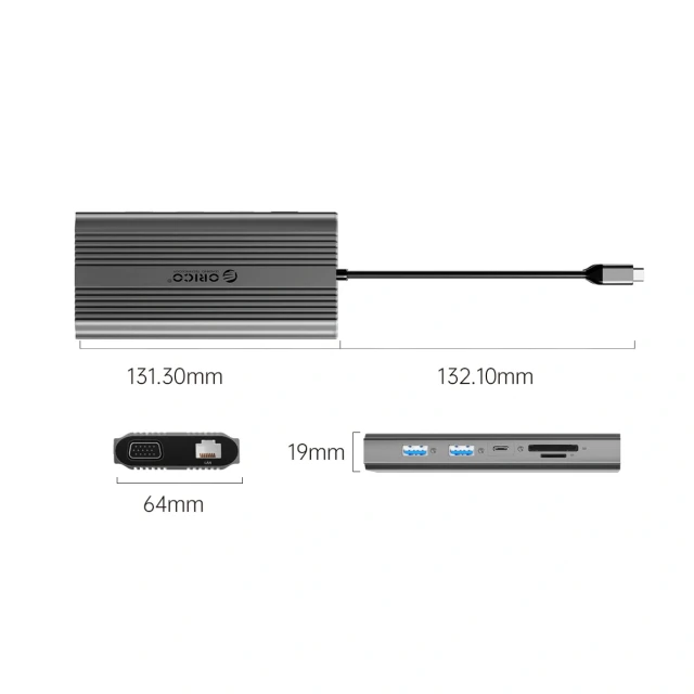 Док-станція Orico XDR 12в1 USB-C PD 100W HDMI 4K VGA RJ45 Gray