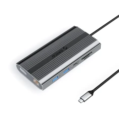 Док-станція USB-C Orico XDR 12в1 1xUSB-A 1xUSB-C 2xHDMI 4K 60Hz 1xDisplayPort 4K 60Hz 1xRJ45 Gigabit 1xPD100W 1xSD/microSD Gray (6941788804043)