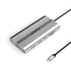 Док-станція USB-C Orico XDR 12в1 1xUSB-A 1xUSB-C 2xHDMI 4K 1xDisplayPort 4K 1xRJ45 Gigabit PD 100W Silver (6941788804050)