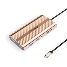 Станція докування USB-C Orico XDR 12 в 1 USB-A USB-C 2x HDMI 4K 60Hz DisplayPort 4K 60Hz RJ45 Gigabit PD 100W кардридер SD і microSD Rose Gold (694178