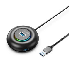 Хаб USB Orico YXR4-U3 RGB 4-портовий USB-A 3.0 з аудіо/мікрофонним портом 0,3м Black (6941788805521)