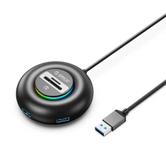 USB Hub Orico YXR5-U3 RGB 4-портовый USB-A 3.0 с картридером SD/microSD 0.3м Black (6941788805538)
