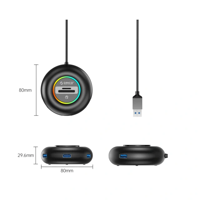 USB Hub Orico YXR4 RGB 4-порти USB 3.0 1,8м Black