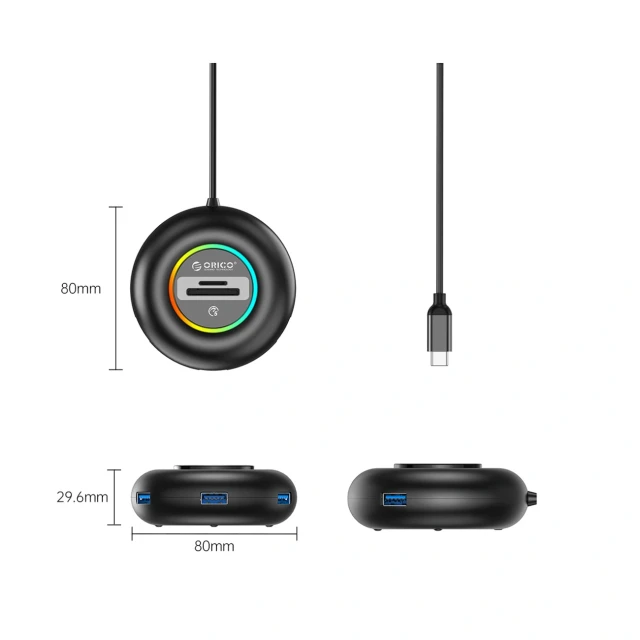 Хаб USB Orico YXR5-C3 4-портовый USB-A 3.0 с чтением SD/microSD 0,3 м (6941788806344)