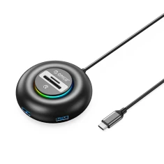 Хаб USB Orico YXR5-C3 RGB 4-портовий USB-A 3.0 зі зчитувачем SD/microSD 1,8 м (6941788806887)