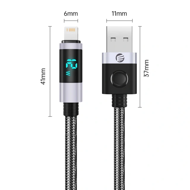 Кабель Orico LDA2L USB-A на Lightning 12 W з LED-дисплеєм 0.5 м Black (6941788826427)