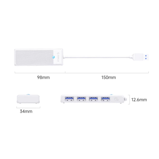 Хаб USB Orico PAPW4A-U3 4x USB-A 3.0 1м White (6941788868779)