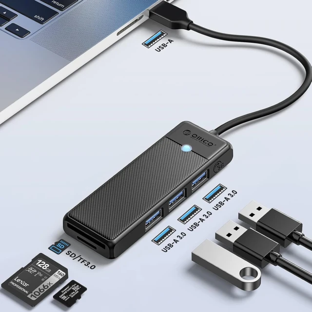 USB Hub Orico PAPW3AT-U3 4-портовий 3x USB-A 3.0 + картридер microSD/SD 1м Black (6941788868922)