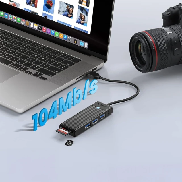 USB Hub Orico PAPW3AT-U3 4-портовий 3x USB-A 3.0 + картридер microSD/SD 1м Black (6941788868922)