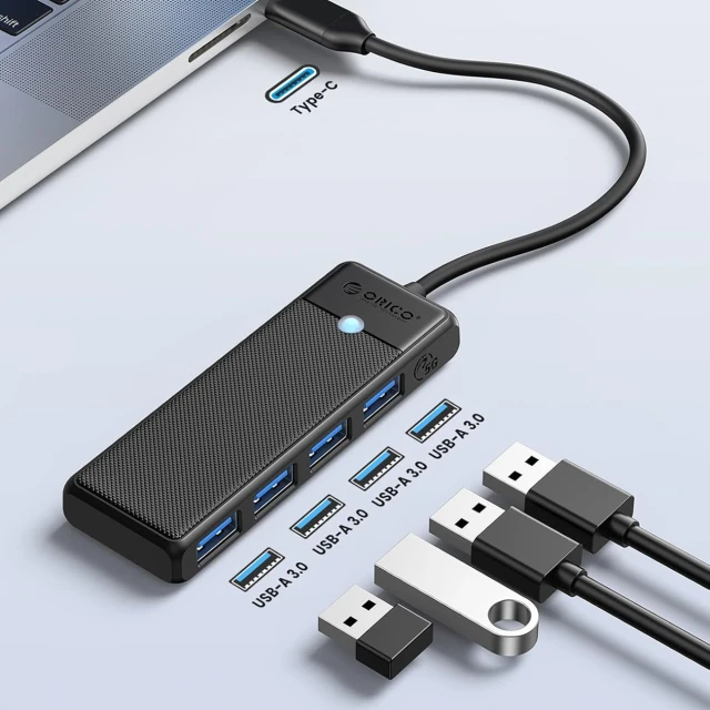 Хаб USB Orico PAPW4A-C3 4-портовий 4x USB-A 3.0 0.15м Black (PAPW4A-C3)