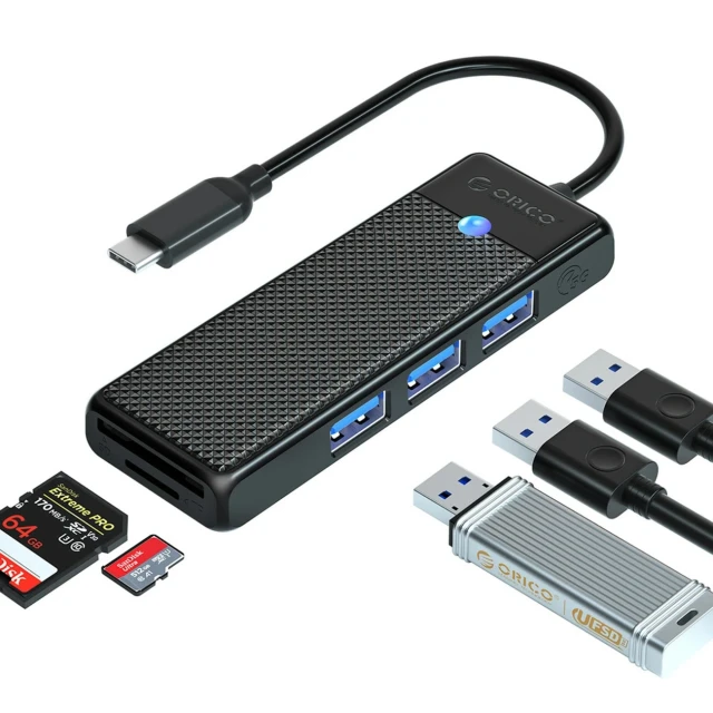 USB Hub Orico PAPW3AT-C3 4-портовий 3x USB-A 3.0 + картридер microSD/SD 1м Black (6941788869325)