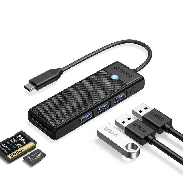 Hub USB Orico PAPW3AT-U3 4-port 3xUSB-A 3.0 з картрідером microSD/SD Black