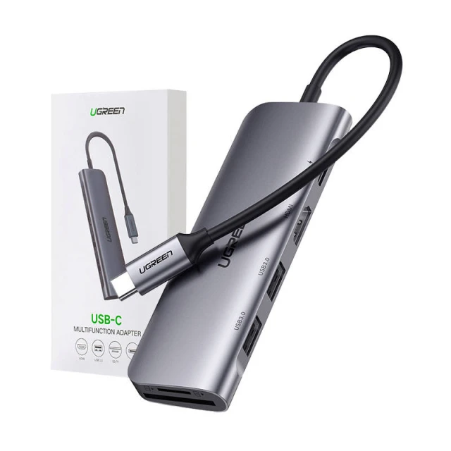 USB-хаб Ugreen CM195 5-in-1 USB-C to 2xUSB-A/HDMI/SD/TF PD Silver (15214)