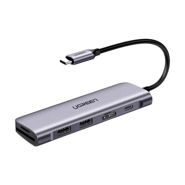 USB-хаб Ugreen CM195 5-in-1 USB-C to 2xUSB-A/HDMI/SD/TF PD Silver (15214)