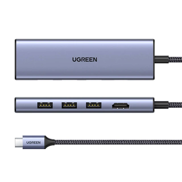 USB-хаб Ugreen CM511 6-in-1 USB-C to 3xUSB-A/HDMI/SD/TF Silver (20956A)