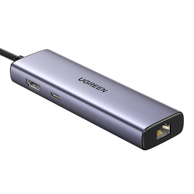 USB-хаб Ugreen CM512 6-in-1 USB-C to 3xUSB-A/USB-C/HDMI/RJ45 Silver (15598)