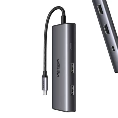 USB-хаб Ugreen CM498 6-in-1 USB-C to 2xUSB-A/2xUSB-C/2xHDMI Silver (15852)