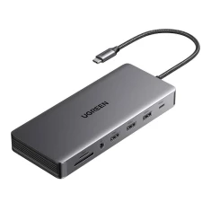 USB-хаб Ugreen USB-C to 4x USB | 2x HDMI | DisplayPort | RJ45 | SD/TF | AUX | PD 100W Grey (CM681)