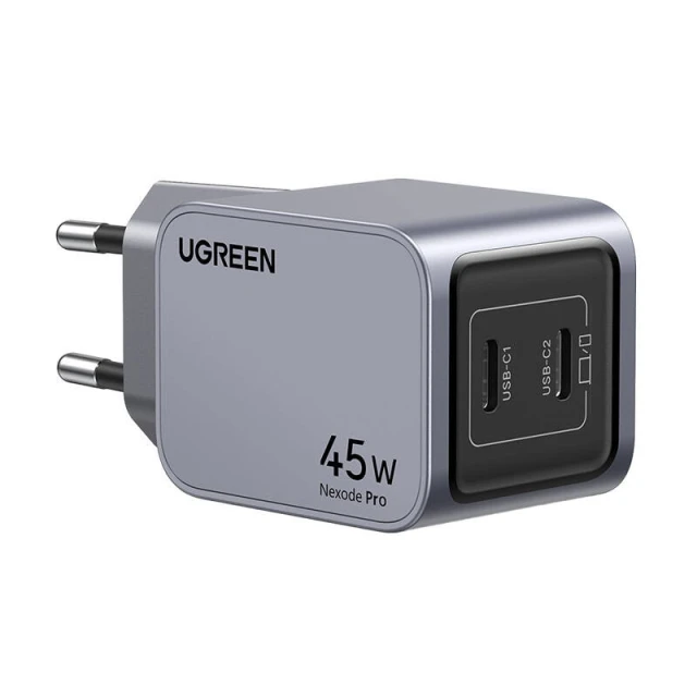 Мережевий зарядний пристрій Ugreen Nexode Pro 45W 2x USB-C Grey (6941876230082)