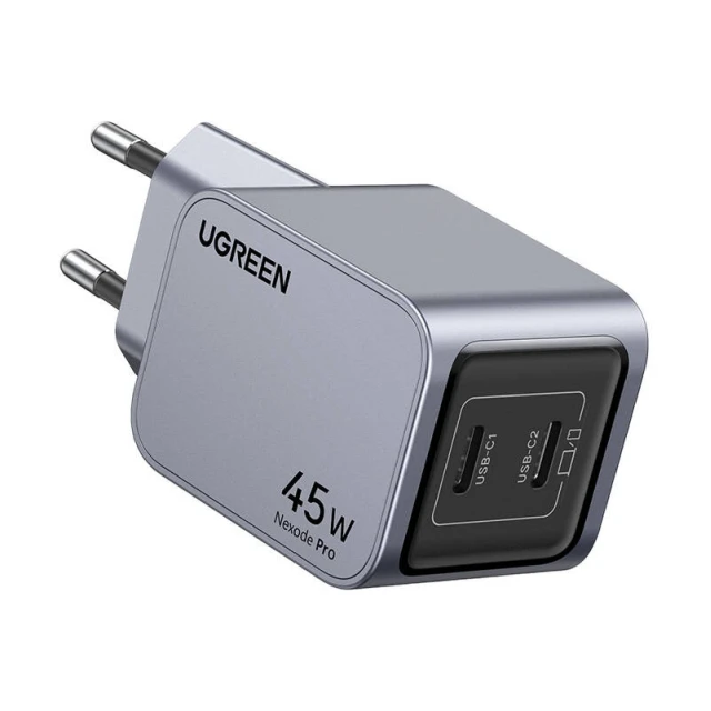Мережевий зарядний пристрій Ugreen Nexode Pro 45W 2x USB-C Grey (6941876230082)