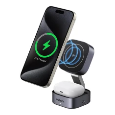 Беспроводное зарядное устройство Ugreen W702 2-in-1 для iPhone | AirPods 15W Grey (6941876233168)