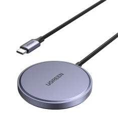 Бездротовий зарядний пристрій Ugreen W703 Magnetic 15W with Cable 1.5 m Grey with MagSafe (6941876252060)

