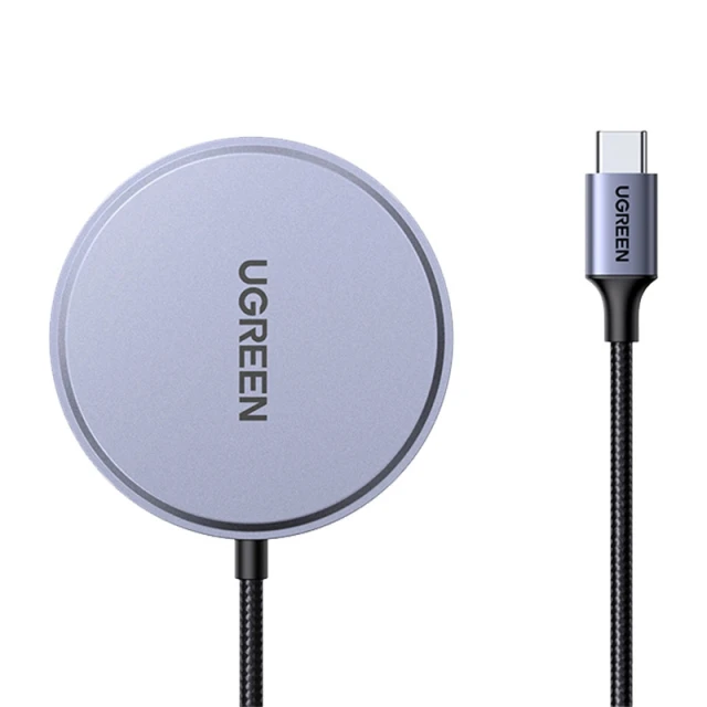 Бездротовий зарядний пристрій Ugreen W703 Magnetic 15W with Cable 1.5 m Grey with MagSafe (6941876252060)