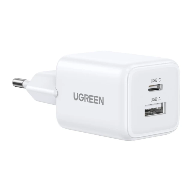 Мережевий зарядний пристрій Ugreen X514 USB + USB-C, GaN, 20W White (65006)