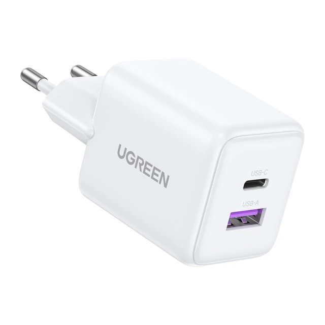 Мережевий зарядний пристрій Ugreen X516 USB + USB-C, GaN, 30W White (65015)