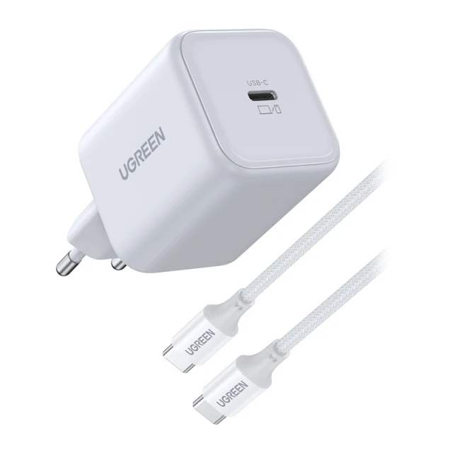 Зарядний пристрій Ugreen X524 USB-C, GaN, 45W + кабель 1m Білий (65055)