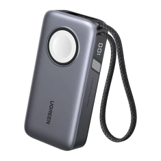 Powerbank Ugreen PB527 10000mAh 30W з вбудованим кабелем USB-C та магнітною зарядкою для Apple Watch Gray (55434B)