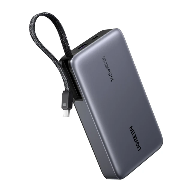 Powerbank Ugreen PB551 20000mAh 145W USB + USB-C з вбудованим кабелем Gray (55992B)