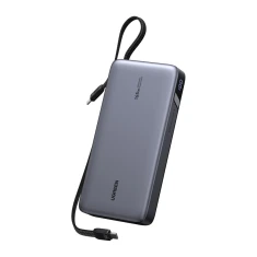 Powerbank Ugreen PB552 25000mAh, 165W, USB + USB-C, встроенный кабель (серый) (55995B)