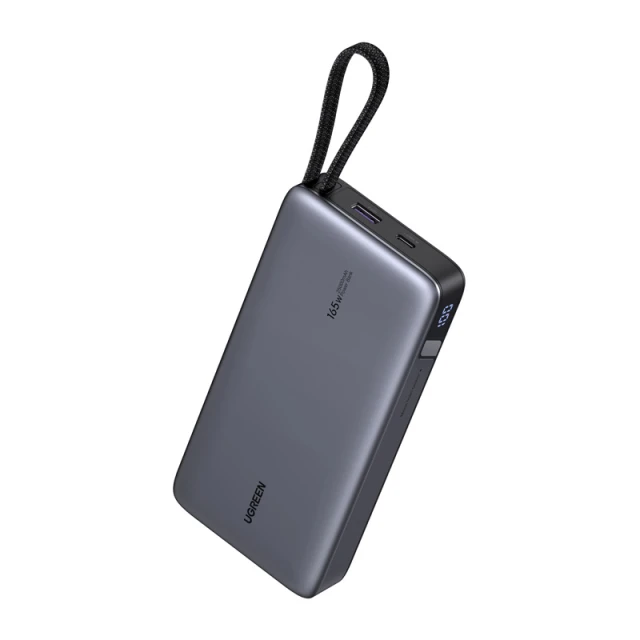 Powerbank Ugreen PB552 25000mAh, 165W, USB + USB-C, вбудований кабель (сірий) (55995B)