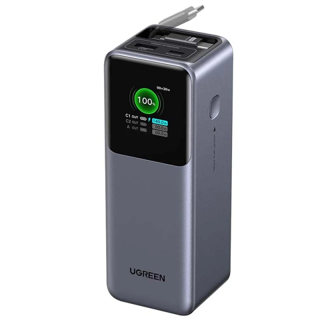 Powerbank Ugreen PB726 20000mAh 165W со сворачивающимся кабелем серый (55987B)