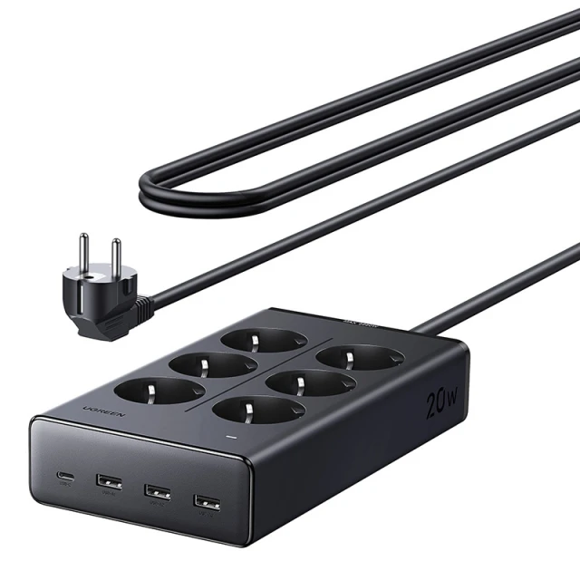 Мережевий фільтр Ugreen S622, 20W, 6xAC, 3xUSB, USB-C, кабель 1.5м (75141)
