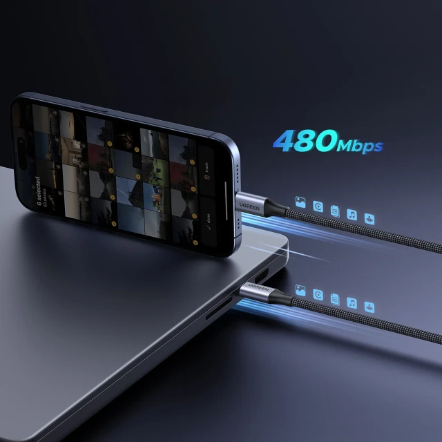 Кабель Ugreen 2в1 USB-C - 2xUSB-C PD 140W 2m Black (75733)
