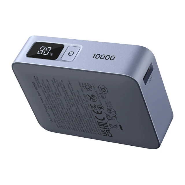 Powerbank Ugreen PB584 10000mAh USB + USB-C 33W встроенный кабель Grey (75173B)