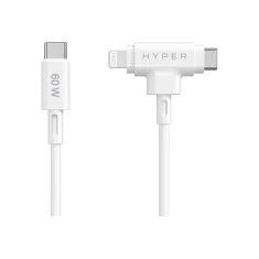 Кабель Hyper HyperJuice USB-C to USB-C and Lightning Hybrid 60W 1 м White (6941921149376)