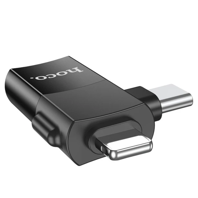 Адаптер Hoco UA17 OTG 2в1 USB C / Lightning to USB A Black (6942007602303)