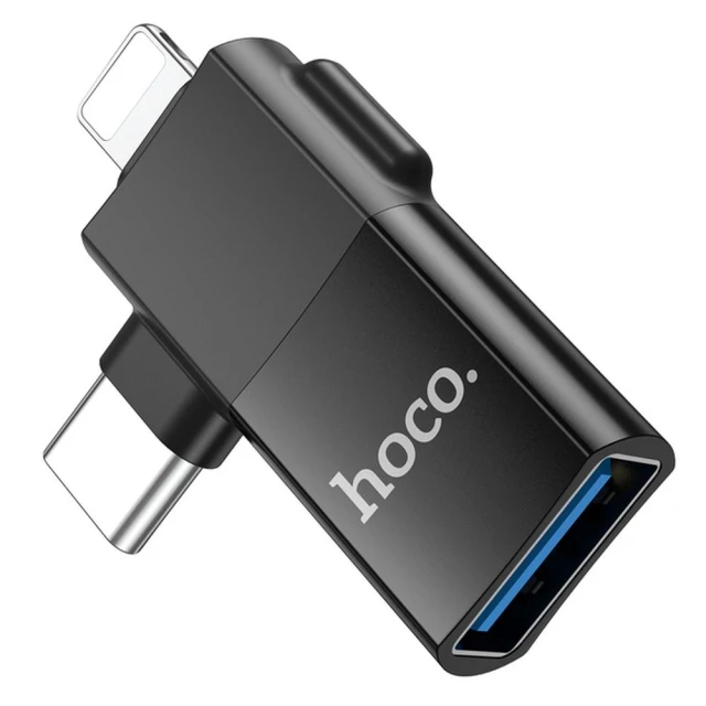 Адаптер Hoco UA17 OTG 2в1 USB C / Lightning to USB A Black (6942007602303)